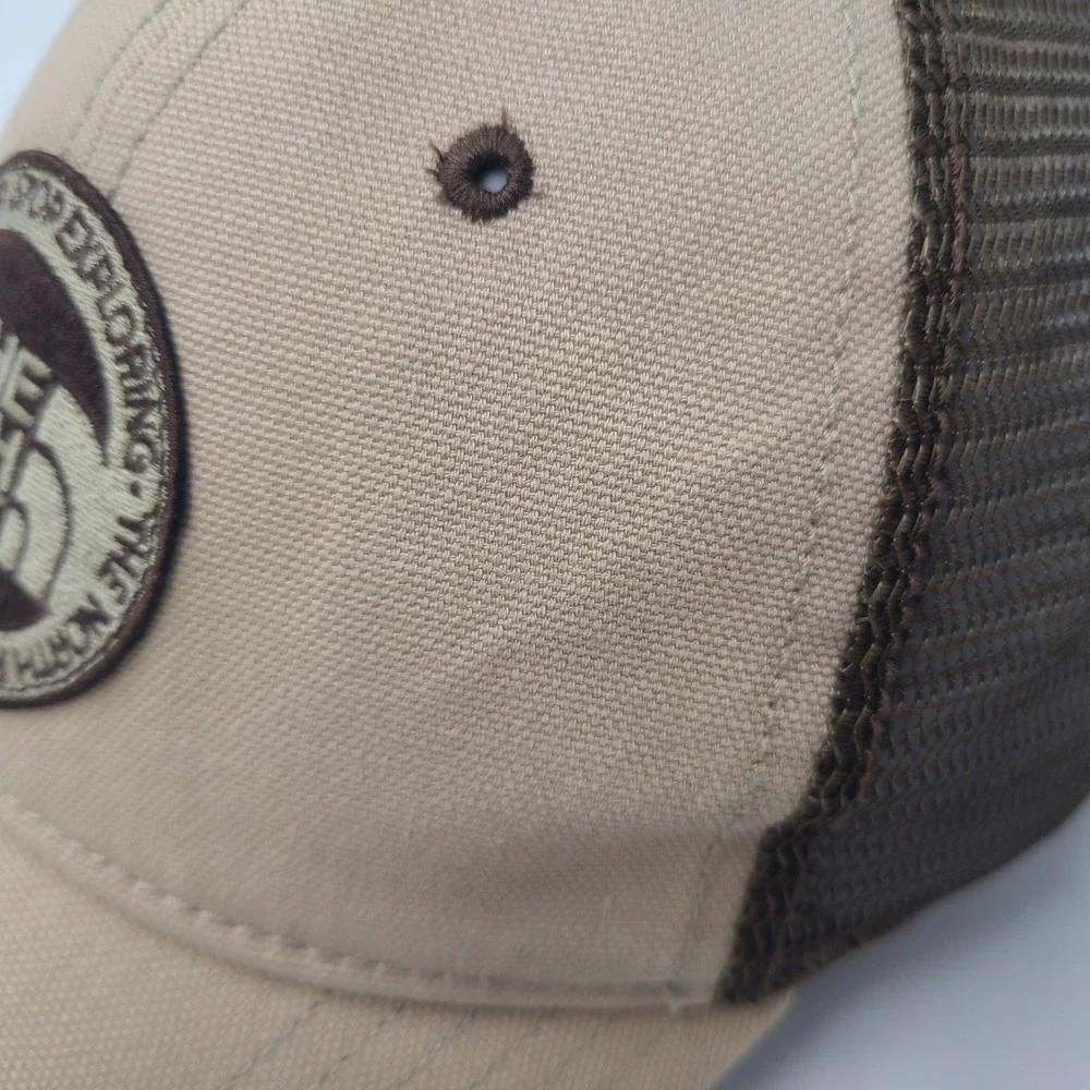 The North Face Hat Snapback Trucker Mesh Beige Brown Logo Patch Hike Outdoor Men